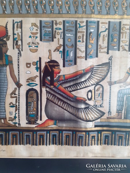 Signed Egyptian picture hand painted on papyrus