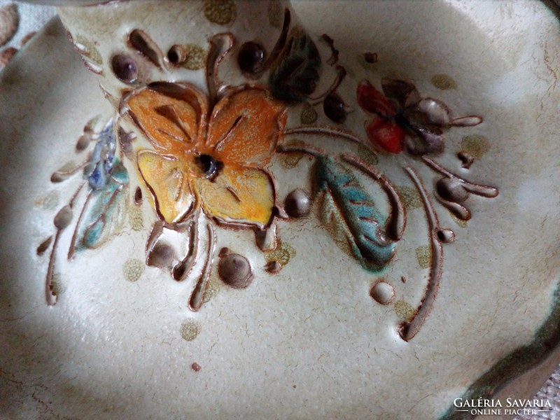 Hand-painted, colorful scratched flower pattern, ceramic candle holder