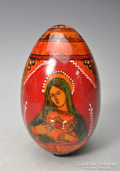 Antique hand painted russian lacquered iconic wooden egg