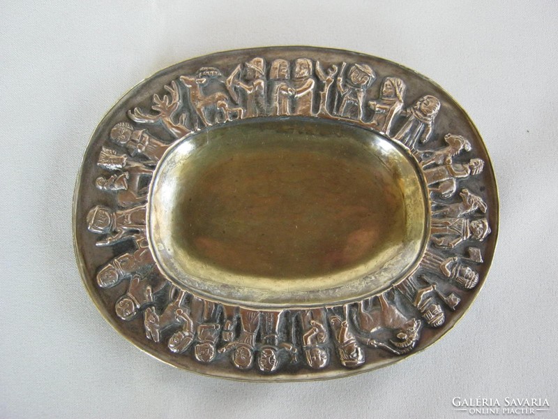 Hungarian applied arts bowl copper or bronze marked Tevan Margit 16x12 cm