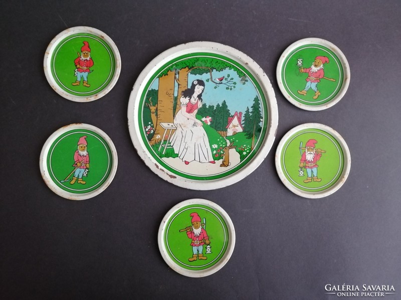 Tin plate painted children's fairy tale plates Snow White and the Seven Dwarfs - 6 plates - ep