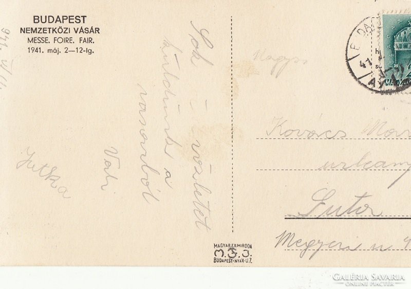 MAGYAR Budpesti Nemzetközi Vásár BNV 1941 Királyi Posta  RK