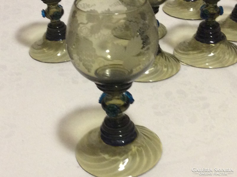 Antique stemmed glass, very elegant, colorful, polished 11 pcs