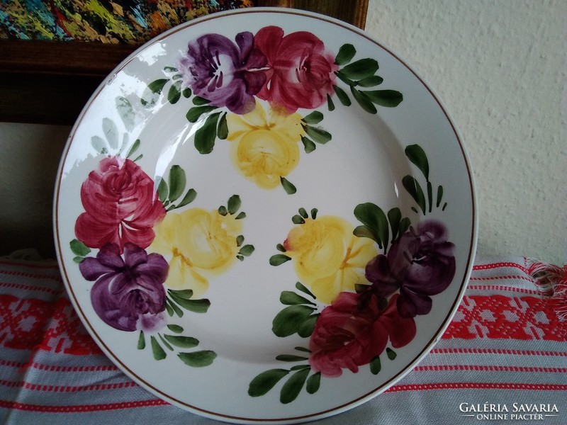 Granite wall plate, hand-painted with brightly colored roses!
