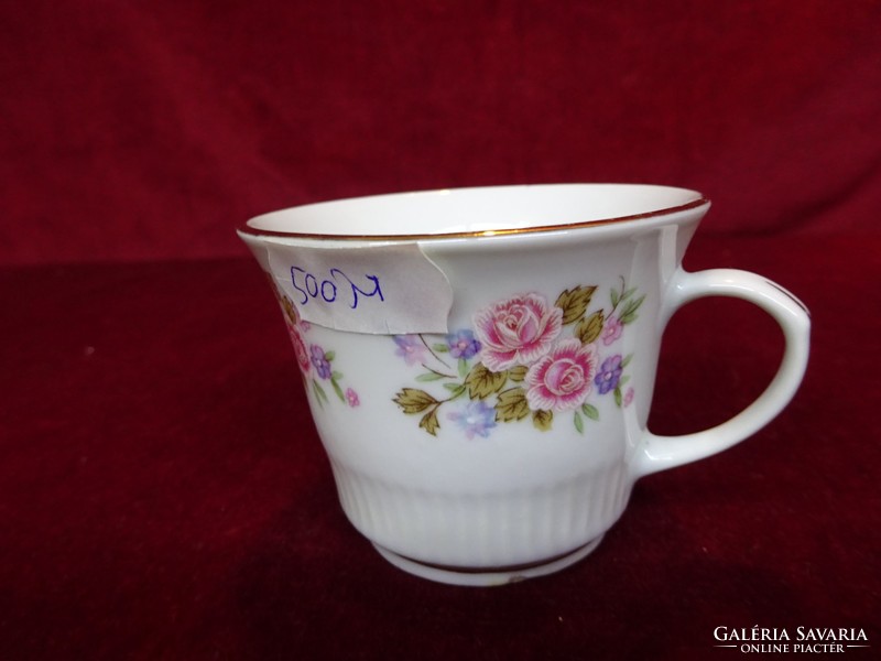 Oriental porcelain rose patterned coffee cup, showcase quality. He has!