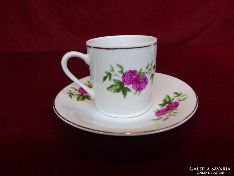 Oriental porcelain rose pattern coffee cup + placemat, placemat diameter 11.5 cm. He has!