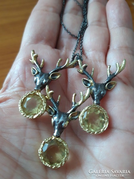 Valodi 75.6Tcw handmade citrine 925 silver 14k rose gold necklace