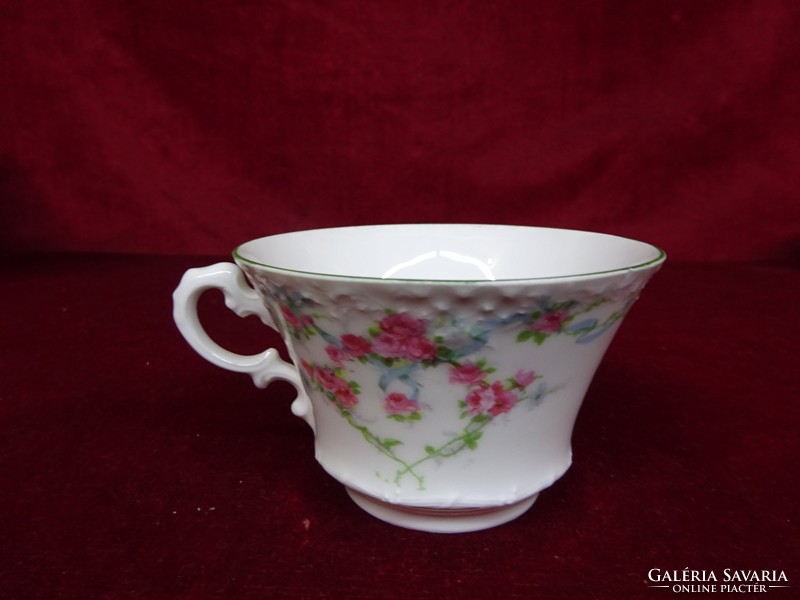 Német porcelán barokk füles teáscsésze, jelzése 3163, rózsaszín rózsával. Vanneki!