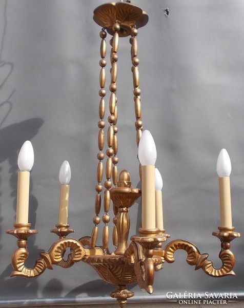 Antique carved wooden chandelier with 5 branches