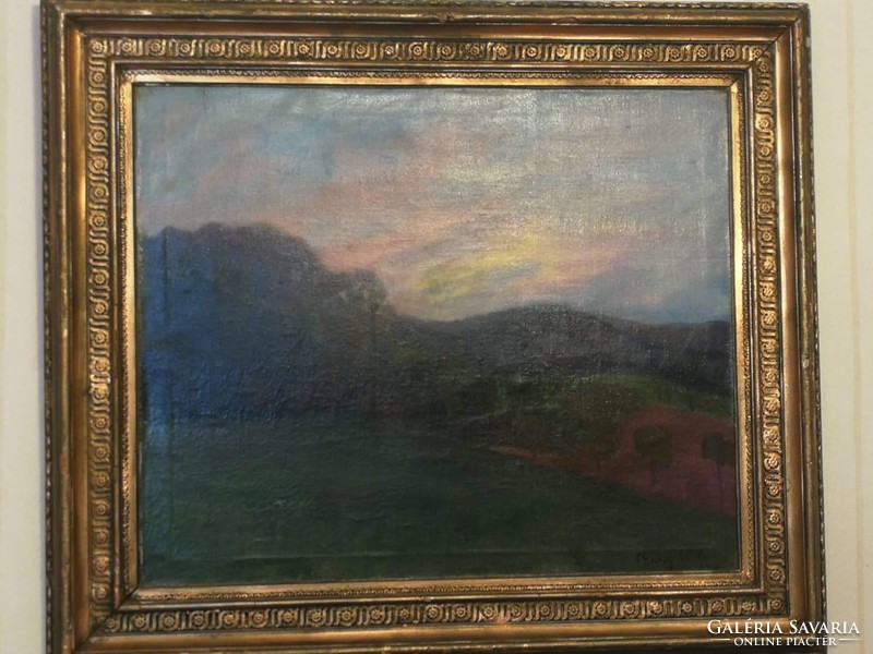 Sándor Olaszy, student of Gyula Rudnay, painting in a landscape frame !!