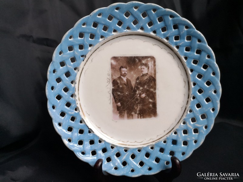 Antik, 116 éves fotó porcelán tányéron, az 1904-e st. louis-i világkiállításról.