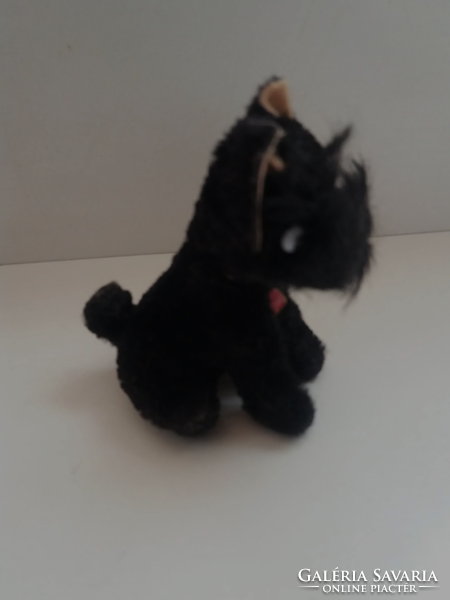 Old heart marked black little dog with glass eyes embroidered nose