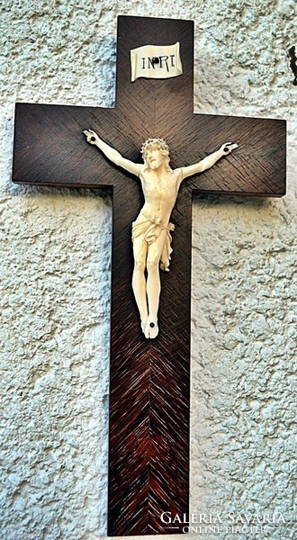 EBI. 31. Antik, CSONT Jézus Krisztus 11.3cm, 30 cm feszület, impozáns, aprólékos, kereszt, korpusz