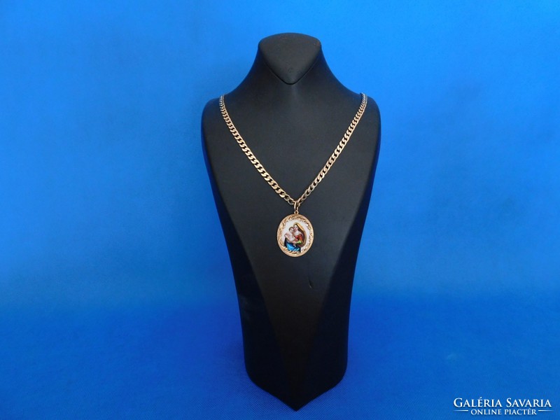 Gold 14k necklace with porcelain holy pendant 57.9 Gr