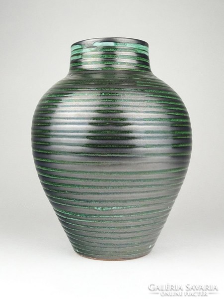 0Z289 Régi zöld fekete kerámia váza 20.5 cm