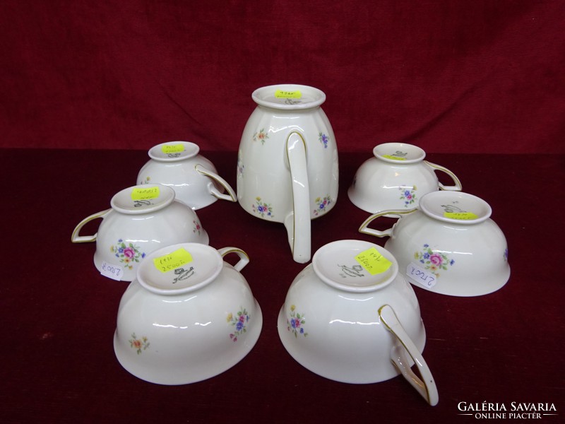Coenigged antique German porcelain teacup (6 pcs) + milk pourer. He has!