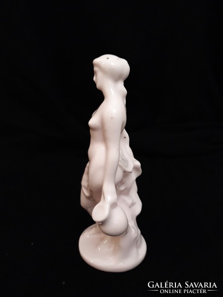 Porcelain figurine of woman with water barrel - female statue, nipple 13cm
