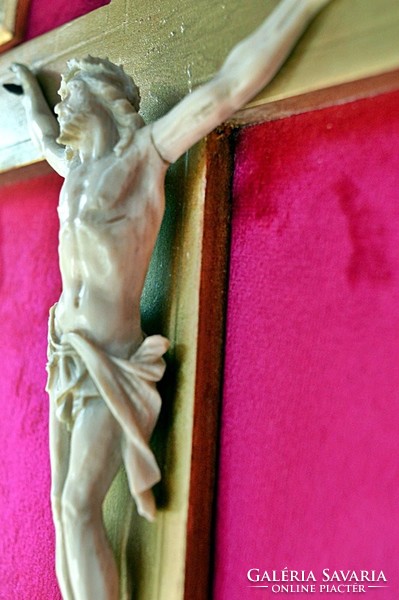 8. Antique ivory Jesus Christ (12.5 Cm), corpus, crucifix, cross, 34 cm wooden frame!