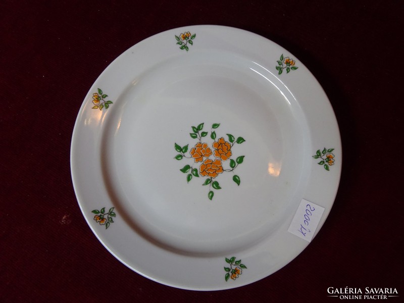Zsolnay porcelán süteményes tányér, narancs színű virággal, átmérője 19 cm. Vanneki!