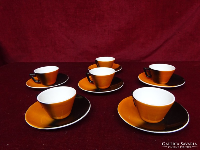 Granite Hungarian porcelain antique coffee cup + coaster. Orange/black color. He has! Jokai.
