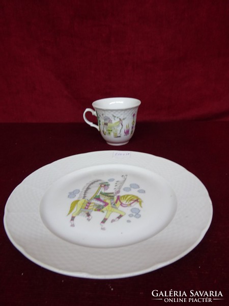 Thun Czechoslovakian porcelain cake plate. Native American horseback pattern. He has!