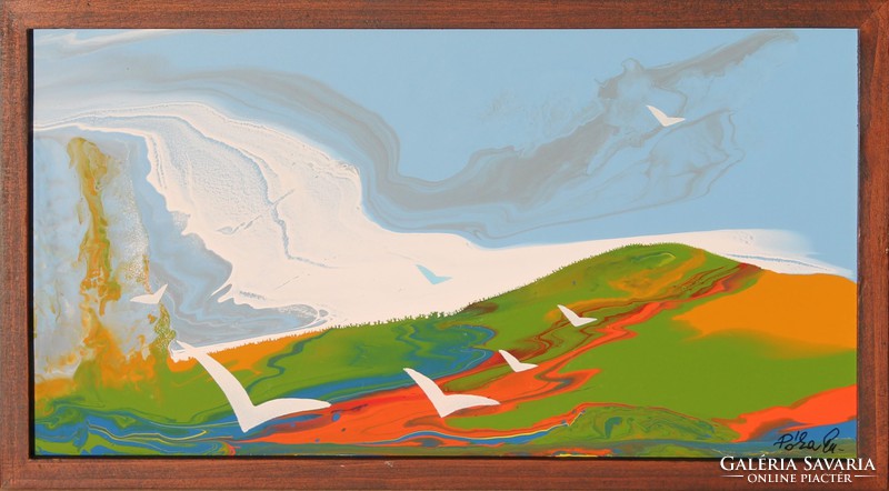 György Póka: landscape with birds (from the creation series 2019 viii 2)