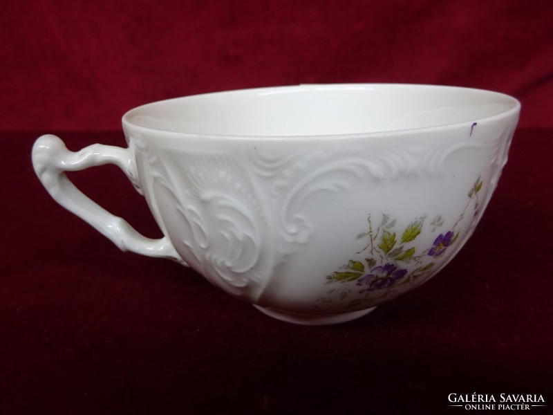 Antique German porcelain teacup with purple flower pattern. He has!