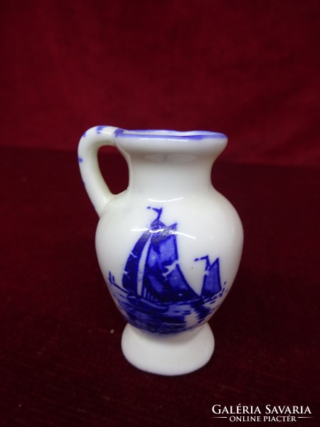 Holland porcelán mini kancsó, kobalt kék szélmalommal, 5,2 cm magas. Vanneki!