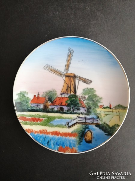 Hand painted Dutch tulip windmill porcelain wall bowl plate - ep