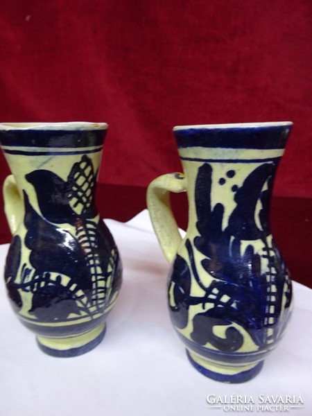 Glazed ceramic jug with cobalt blue pattern, height 11.5 cm. He has!