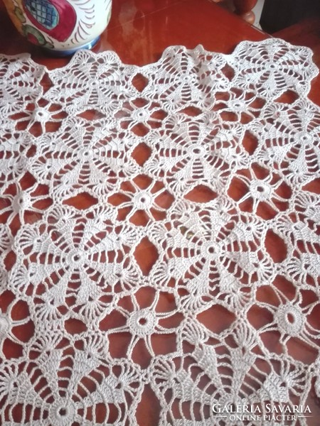 Hand crocheted beige tablecloth, 70 x 70 cm