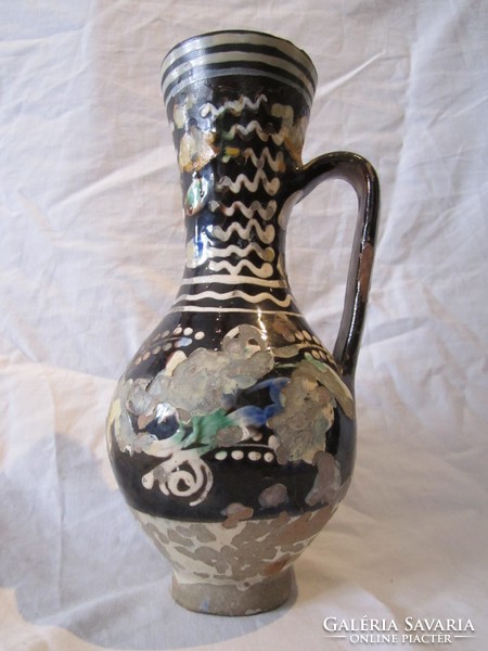 19th century Transylvanian Turda painted glazed folk ceramic mug jug