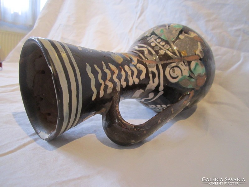 19th century Transylvanian Turda painted glazed folk ceramic mug jug