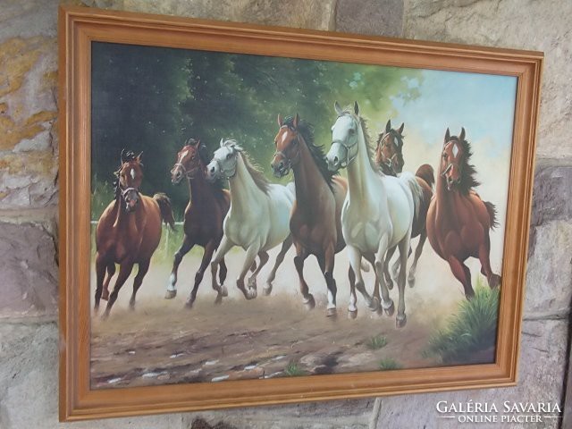 Galloping horses-horse artist print on canvas, frame large size 58x77 cm