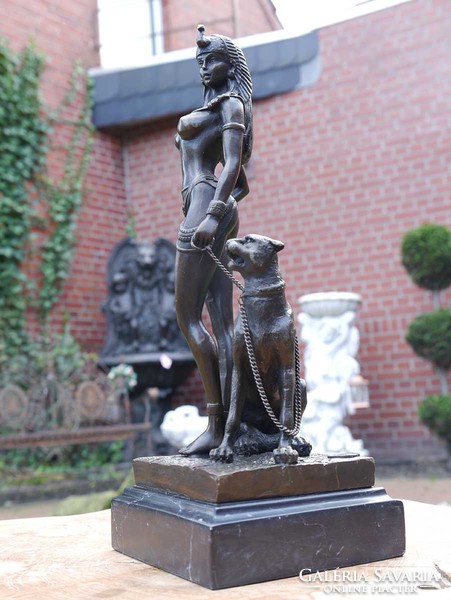 Cleopatra is walking past the panther - bronze sculpture