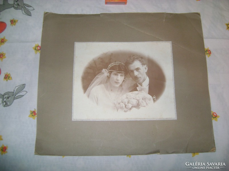 Antik esküvői fotó kartonon - 38 x 33 cm