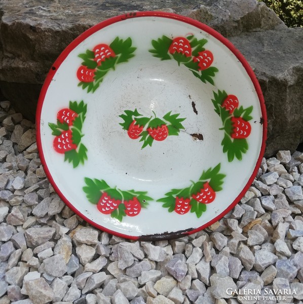 Lampart enameled, enameled plate, strawberry, strawberry, collector's item, rustic decoration