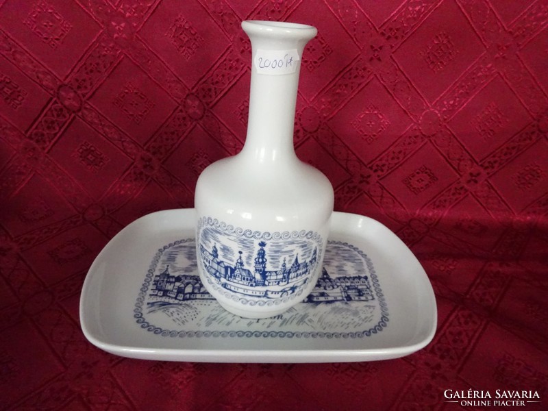Alföldi porcelán pálinkás palack és tál Sopron felirattal palack 17.5 cm, tál 16 x 24 cm . Vanneki!