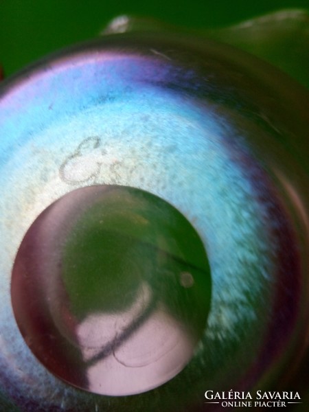 EISCH jelzett irizáló üveg kínáló tál szecessziós forma