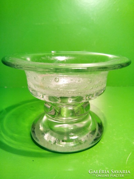 A rare color! Eisch marked bubble green rimmed glass candle holder candy offering marked original