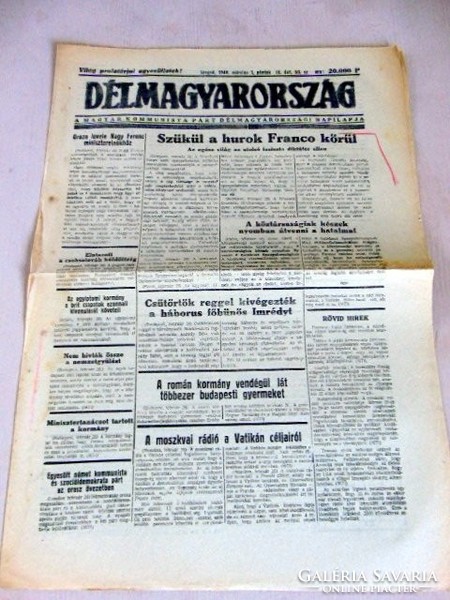 1946 május 5  /  Délmagyarország  /  RÉGI EREDETI ÚJSÁG Ssz.: 65