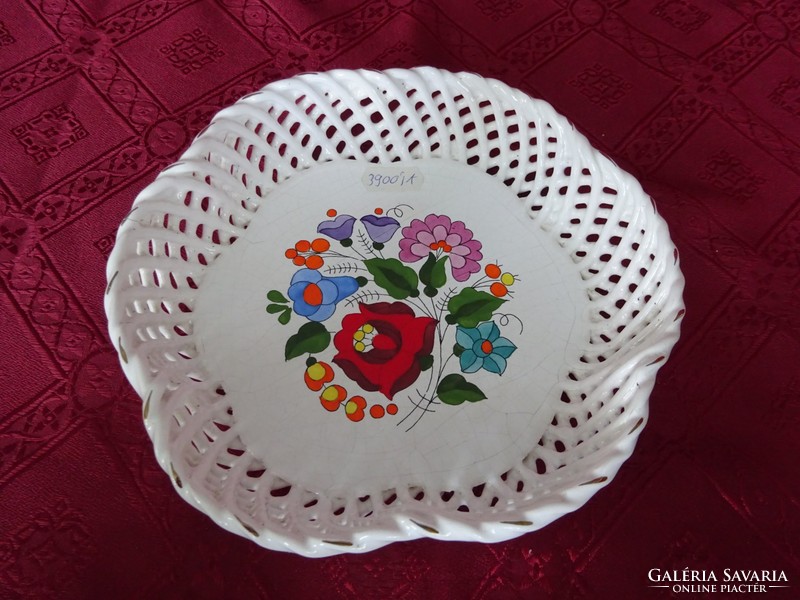Kalocsa porcelain, openwork pattern, hand-painted table center 19 x 4.5 Cm. Jókai.