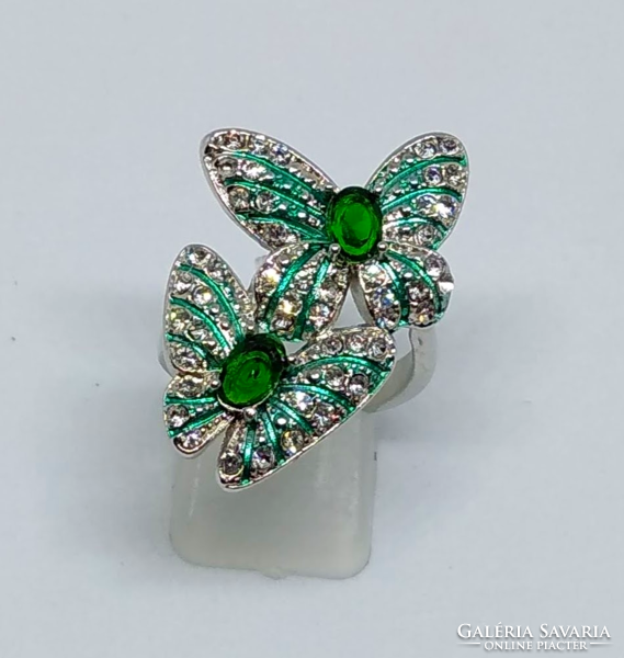 925-s töltött ezüst gyűrű, smaragdzöld és fehér CZ kristályokkal