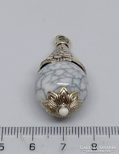 Carved Tibetan silver gray turquoise stone pendant