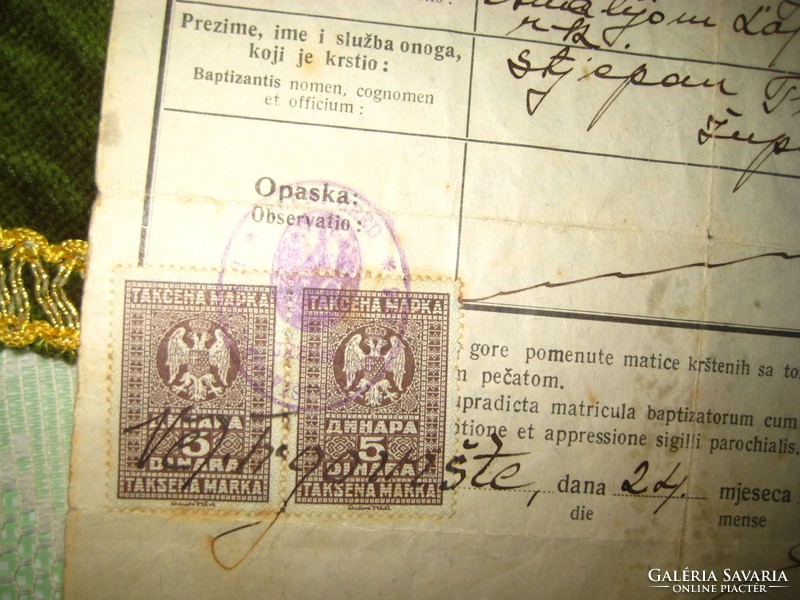 Hivatalos okmány  , Jugoszlávia  1930