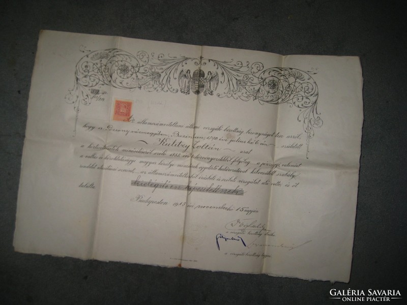 Diploma az Államszámviteltani állami vizsgáló bizottság ...... 1913    . 50 x 34 cm