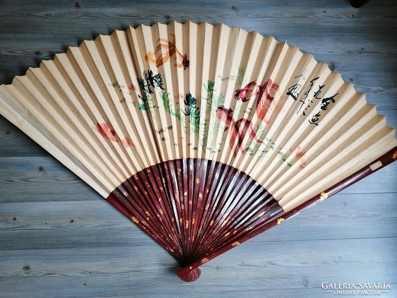Old Chinese hand painted wall fan, oriental decoration