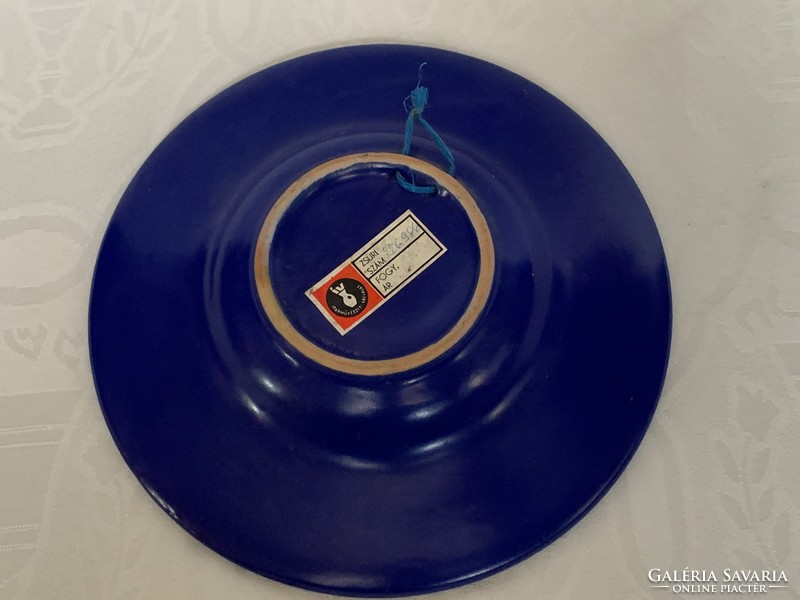 Zsűrizett iparművészeti kék kerámia tányér csipkemintás, 21 cm. kékfestés, Barth Lídia?
