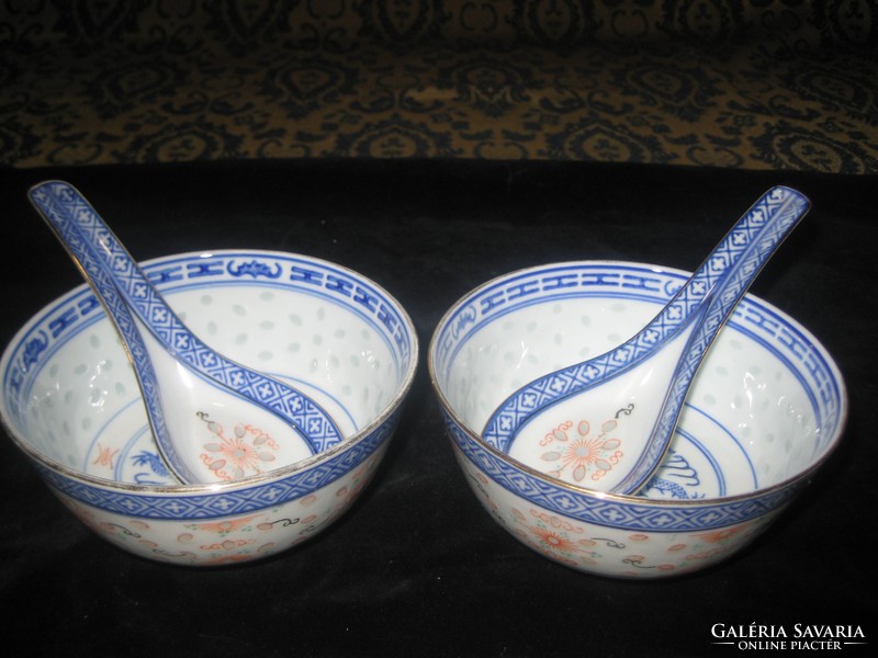 Rice grains, old Chinese bowls, with small spoon, 11.5 cm