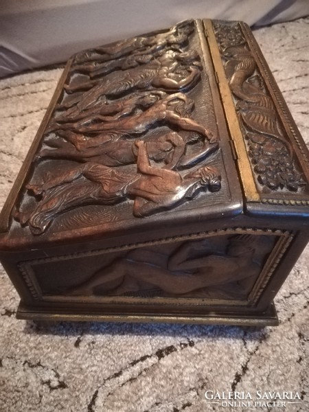 Antique scenic jewelry box, letter box, sewing box